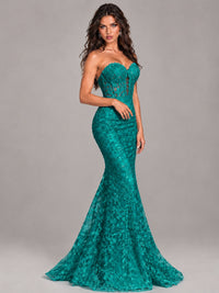 Strapless Corset Mermaid Prom Dress Lace Appliqué Formal Gown