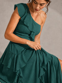 Sage Green One Shoulder Ruffle Bridesmaid Dress