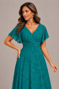 Jovellee Floral Chiffon A-Line Mother of the Bride Dress with Flutter Sleeves