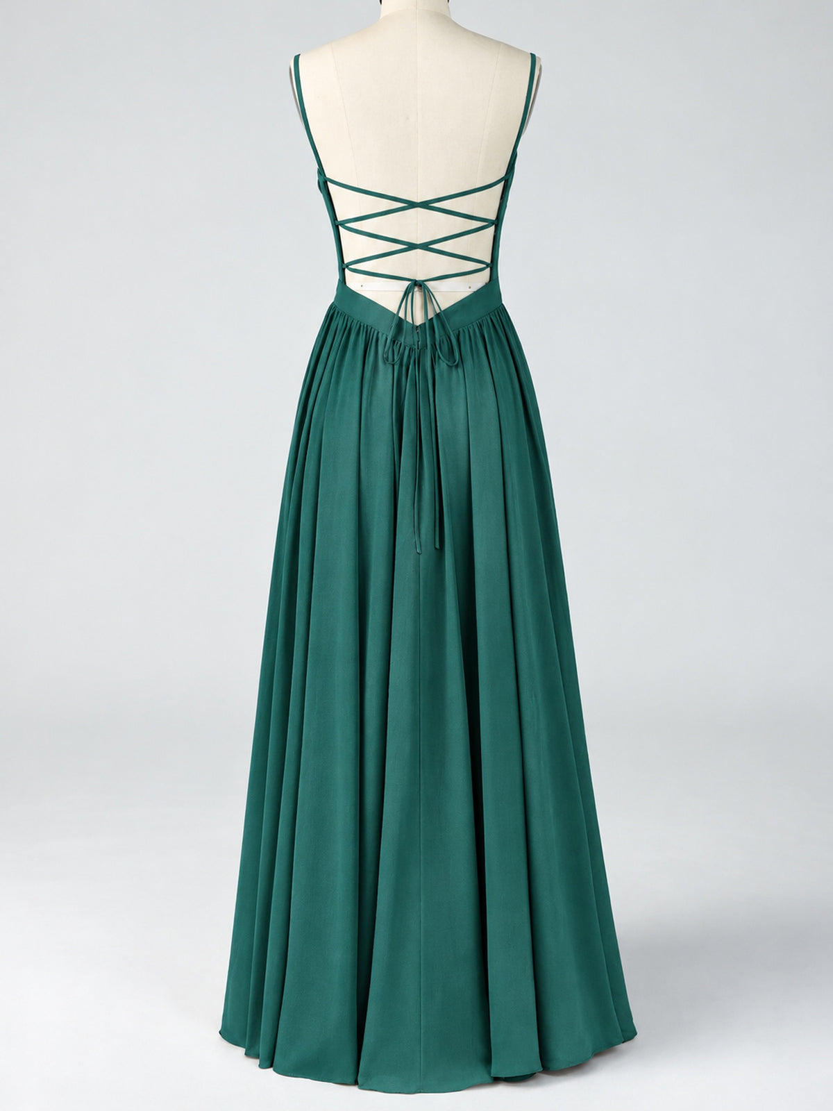 Spaghetti Strap Ruched Chiffon Maxi Dress with Backless