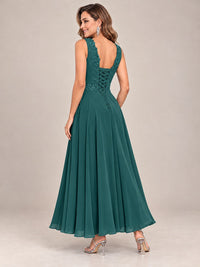 Dusty Blue Floral Lace Chiffon Mother of the Bride Dress with Jacket