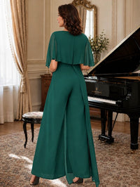 Chiffon Mother of the Bride Jumpsuit with Layered Cape Sleeves