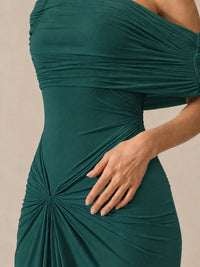 Elegant Draped Off Shoulder Ruched Mermaid Chiffon Formal Evening Gown