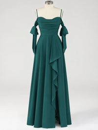 A-Line Ruffles Chiffon Bridesmaid Dress with Slit