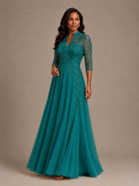 Embellished Appliques Mother of the Bride Dress with 3/4 Sleeves