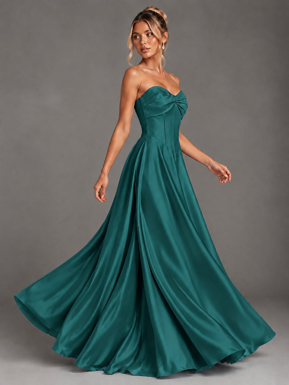 Sweetheart Neck Strapless Satin A-Line Prom Dress