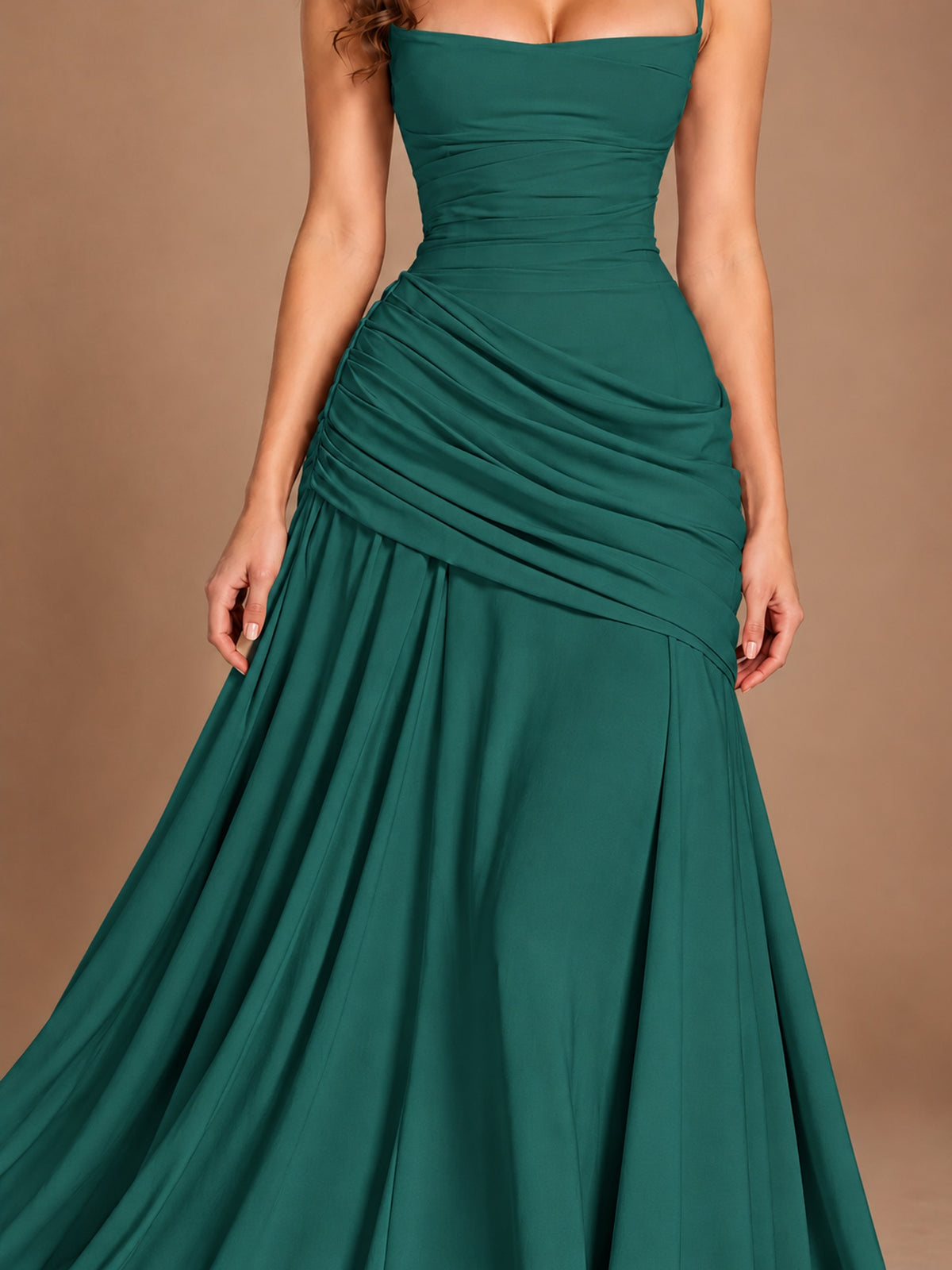 Butter Yellow Square Neck Ruched A-Line Prom Dress