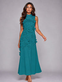 3D Floral Applique High Neck Prom Maxi Dress