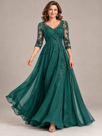 Sequin Lace A-Line Mother of the Bride Dress with 3/4 Sleeves