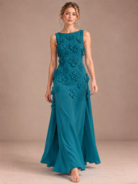 3D Floral Applique Sleeveless Formal Maxi Dress