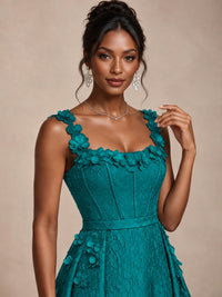 Light Blue 3D Floral Jacquard Prom Dress with Detachable Overskirt Corset Gown