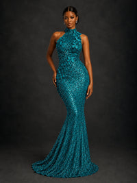 Sparkly Sequin High Neck Mermaid Prom Dress
