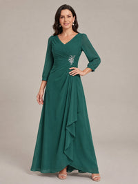 V-Neck Pleated Chiffon Mother of the Bride Dress with Flutter Sleeves