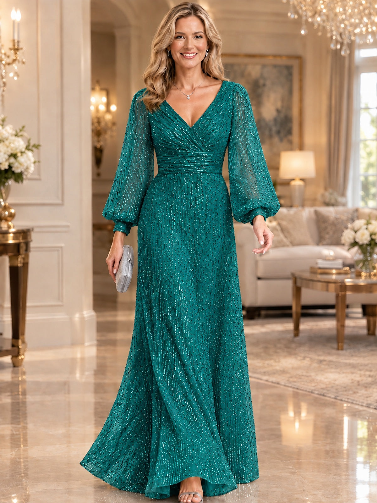 Sparkle Sequin Mother of The Bride Dresses with Long Sleeves