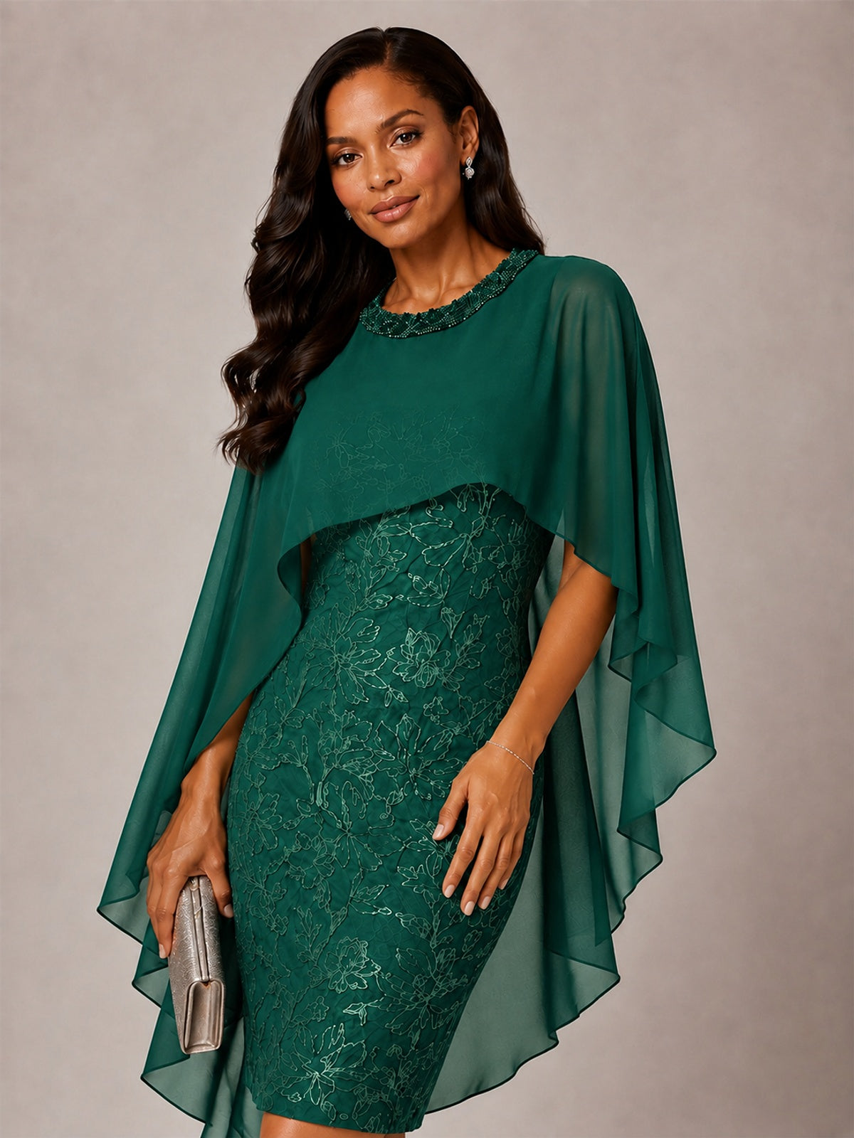 Floral Sheath Mother of the Bride Dress with Cape Overlay