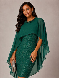 Floral Sheath Mother of the Bride Dress with Cape Overlay
