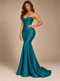 Red Strapless Satin Mermaid Prom Dress with Corset Bodice