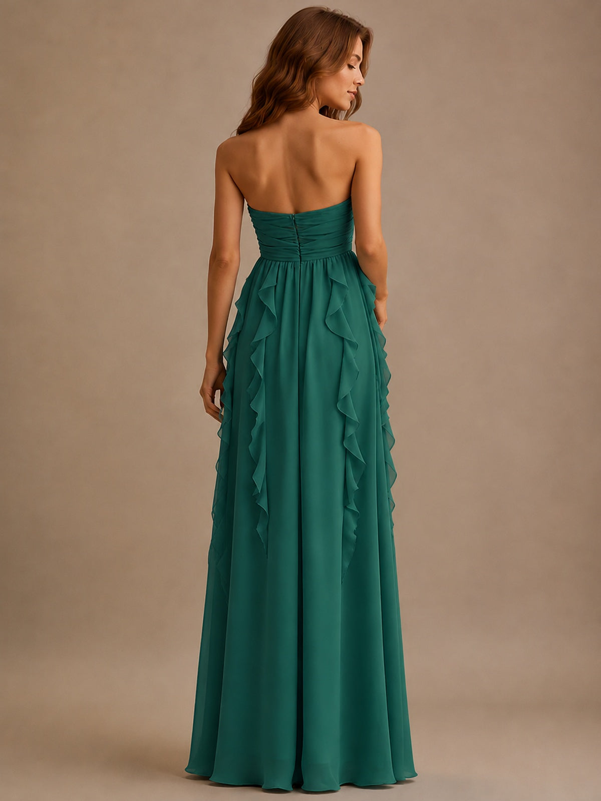 Srapless Sweetheart Chiffon Prom Dress Ruffle Formal Evening Gown
