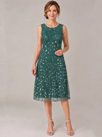 Tea Length Sequin Lace Mother of The Bride Dress with Chiffon Jacket