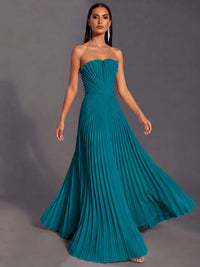 Strapless A-line Long Pleated Satin Prom Dress
