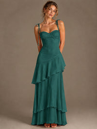Spaghetti Strap Tiered Ruffles Chiffon Prom Dress