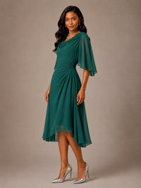 Cowl Neck Ruched Chiffon Mother of the Bride Dresses with Flutter Sleeves