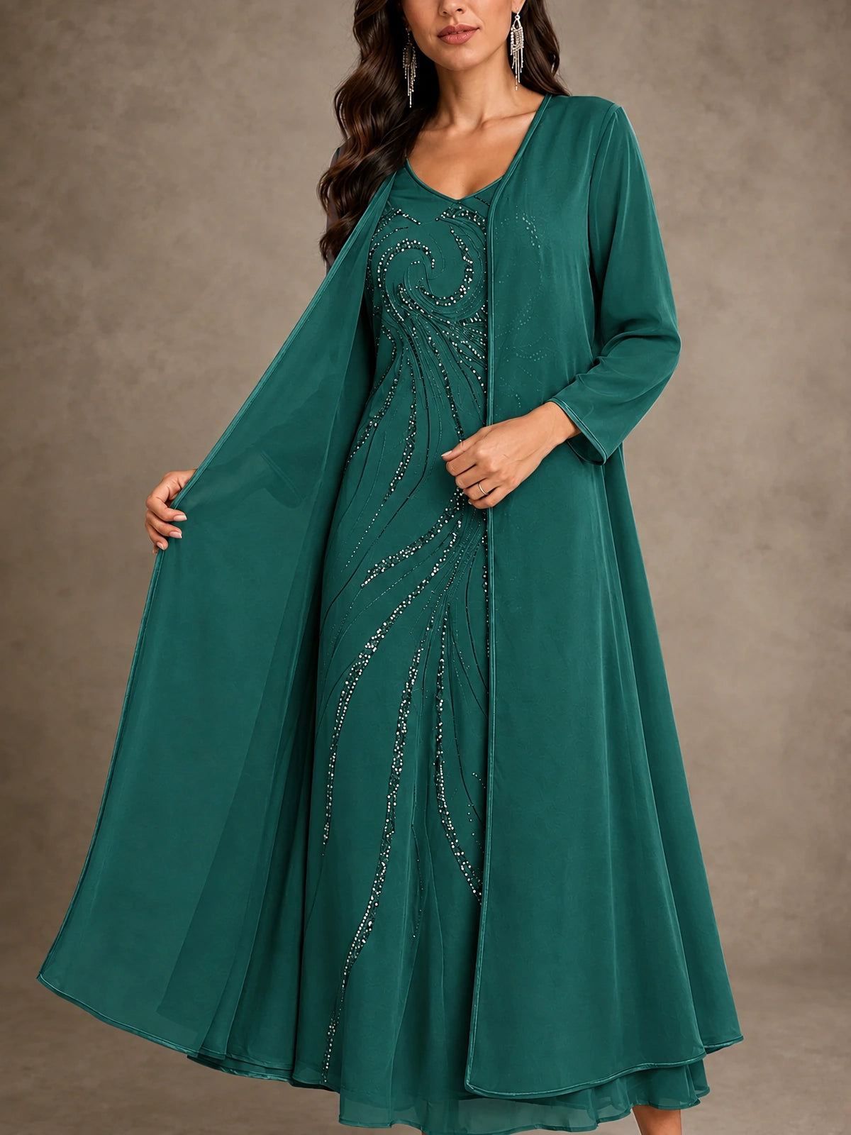 Sequin Chiffon Mother of the Bride Dress with Jacket