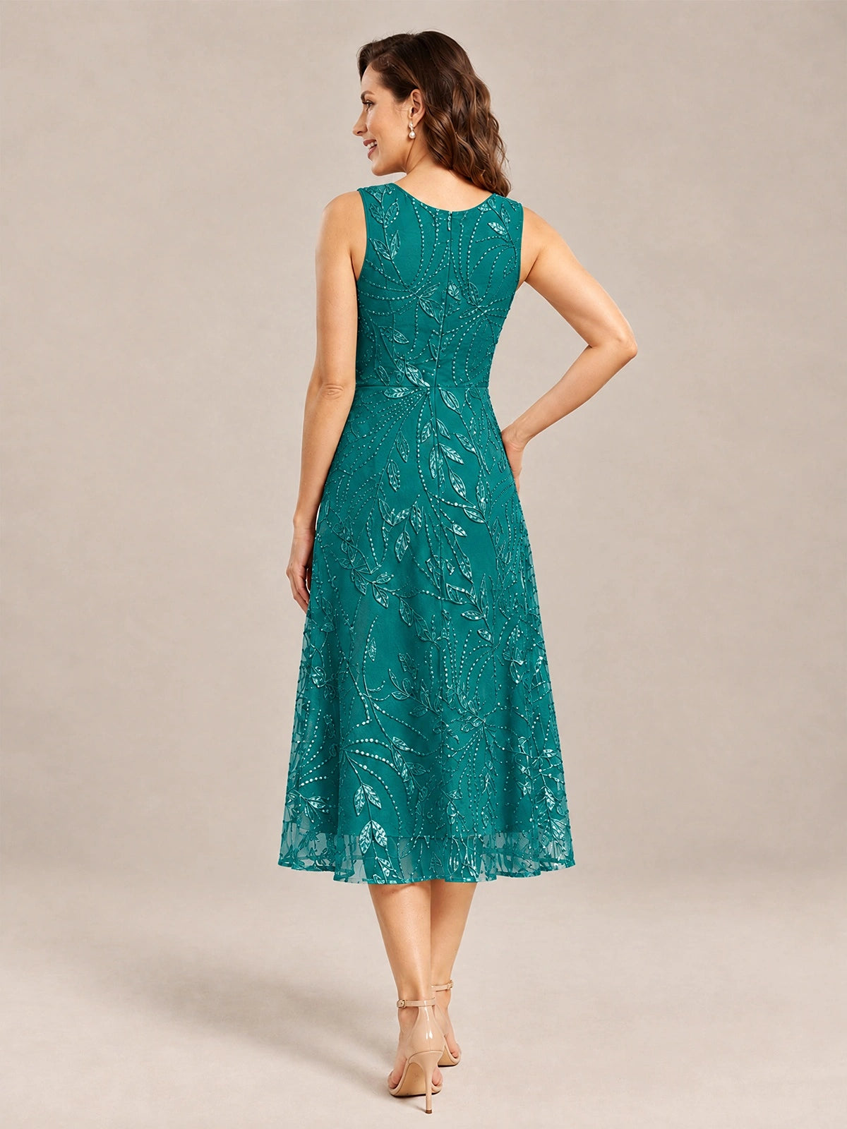 Tea Length Sequin Lace Mother of the Bride Dress with Chiffon Jacket