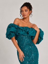 Sequin Off-Shoulder Ruffle Mermaid Prom Dress