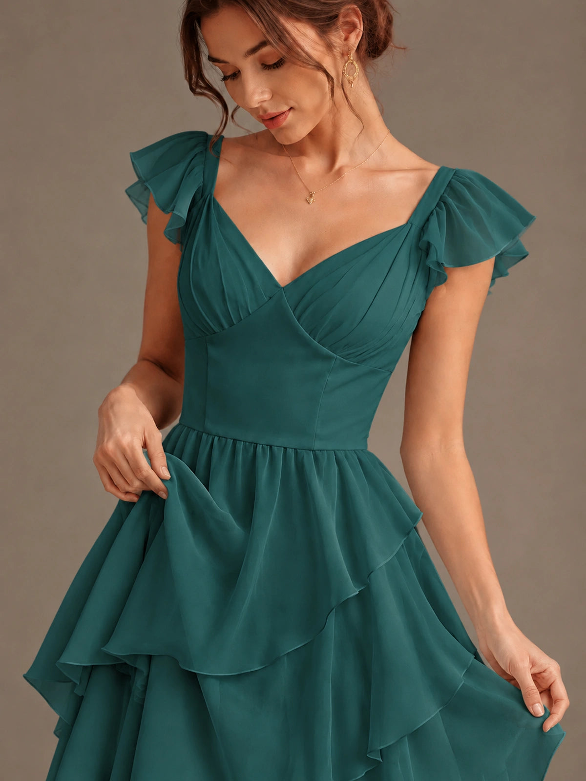 Ruffle Tiered V Neck Maxi Dress