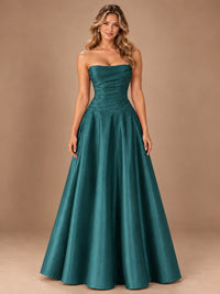 Blush Pink Strapless Satin A-Line Prom Dress with Ruched Bodice