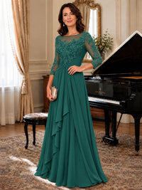 A-Line Chiffon Mother of the Bride Dress with Floral Applique 3/4 Sleeves