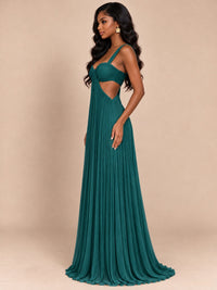 Butter Yellow Pleated Cutout Maxi Dress