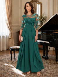 Lace Applique Wide-Leg Chiffon Mother of the Bride Jumpsuit