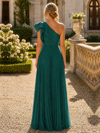 One Shoulder Pleated Chiffon A-Line Floor-Length Bridesmaid Dress
