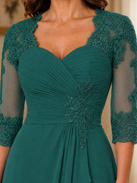 Chiffon Lace Applique Mother of the Bride Dress with 3/4 Sleeves