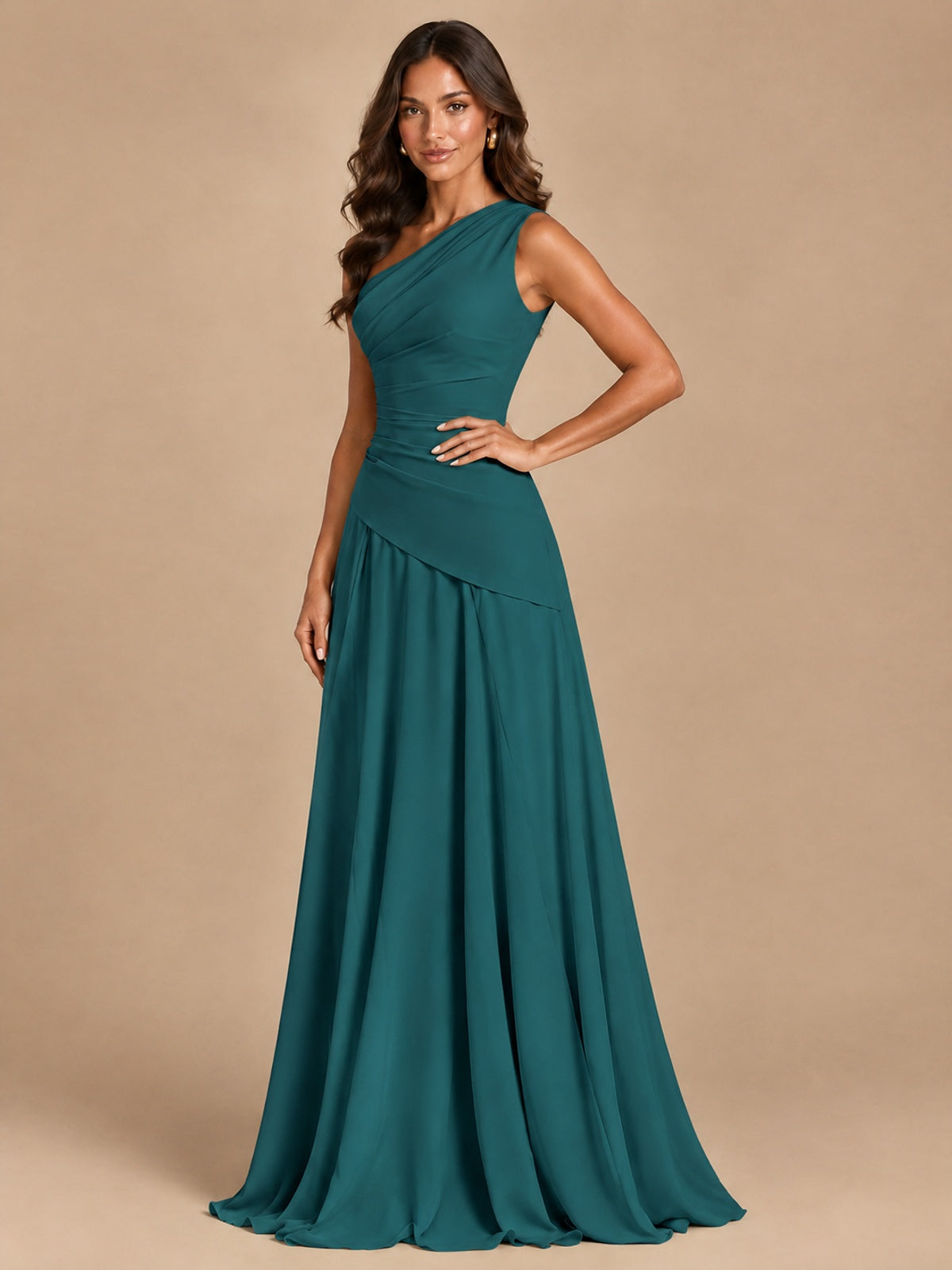One Shoulder Prom Dress A-line Ruched Women Wedding Formal Gowns