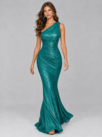 Sequin Mermaid One Shoulder Prom Dress Long formal Gown