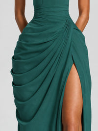 Ruched Halter Neck High-Slit Prom & Evening Dress