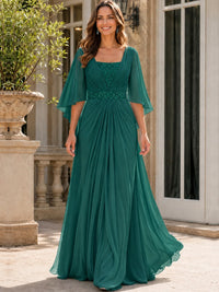 Elegant V-Neck Sequined Chiffon Mother of the Bride Dress with Flutter Sleeves