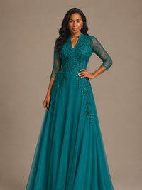 Embellished Appliques Mother of the Bride Dress with 3/4 Sleeves