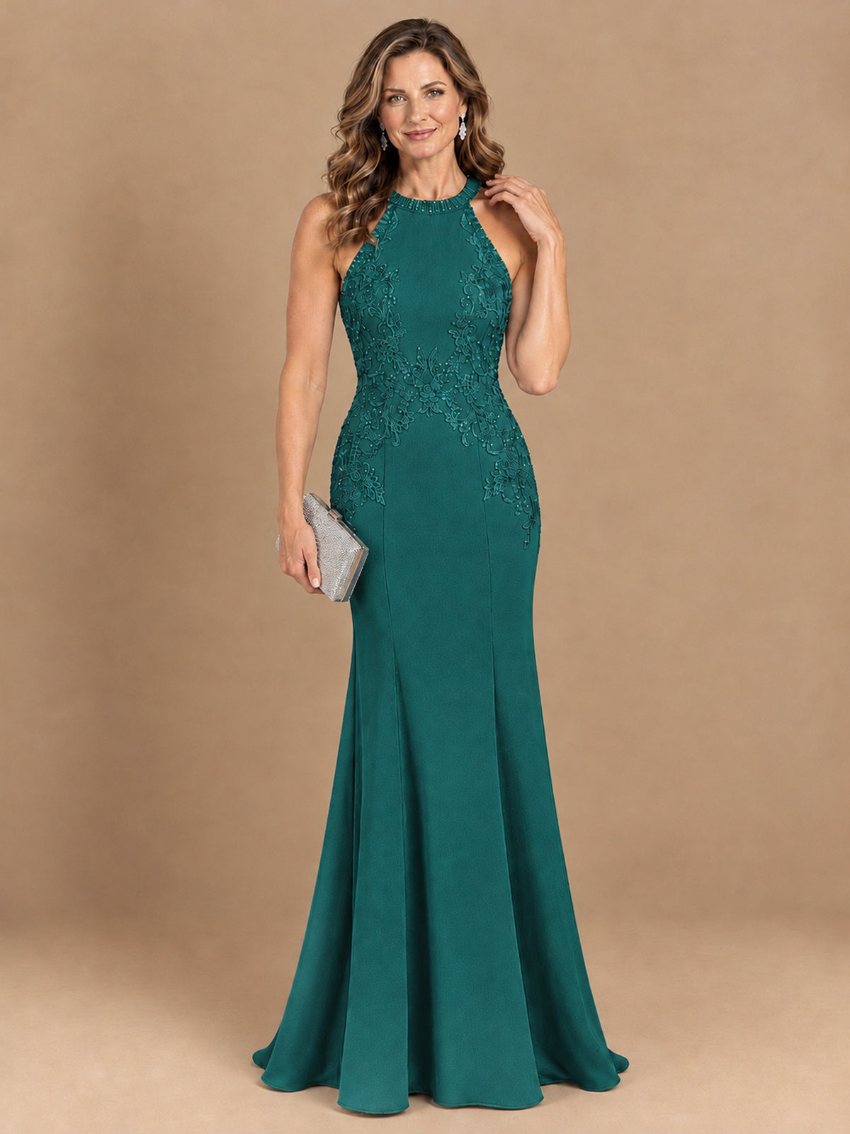 Halter Neckline Lace Appliques Mother of The Bride Dresses