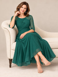 Tea-Length Mother of the Bride Dress with Lace 3/4 Sleeves