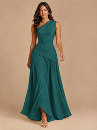 One Shoulder Prom Dress A-line Ruched Women Wedding Formal Gowns
