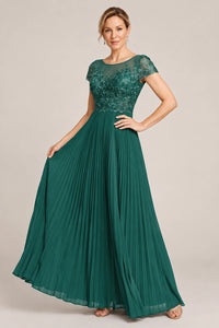 Embroidered Lace Pleated Mother of the Bride Dress