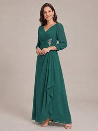 V-Neck Pleated Chiffon Mother of the Bride Dress with Flutter Sleeves
