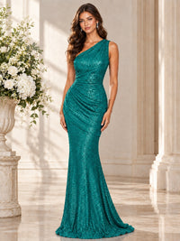 Sequin Mermaid One Shoulder Prom Dress Long formal Gown