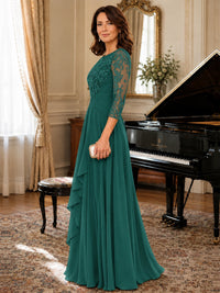 A-Line Chiffon Mother of the Bride Dress with Floral Applique 3/4 Sleeves