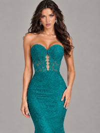 Strapless Corset Mermaid Prom Dress Lace Appliqué Formal Gown