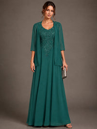 A-line 2 Pieces Chiffon Appliques Mother of The Bride Dresses with Jackets